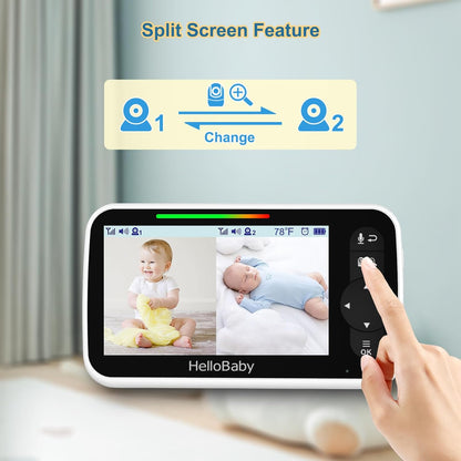 HelloBaby Video Baby Monitor with 2 Cameras and 5 Inch Split Screen Display, Remote Control Cameras
