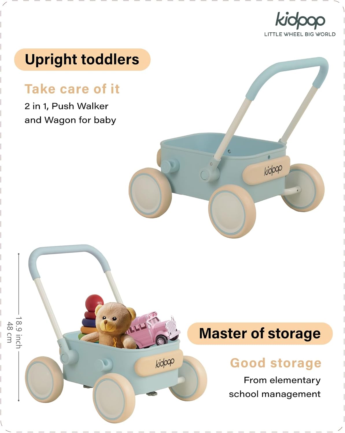 Kidpop PULA 2-in-1 Push and Pull-Along Wagon, Baby Push Walker for First Learner from 7 Month to 4
