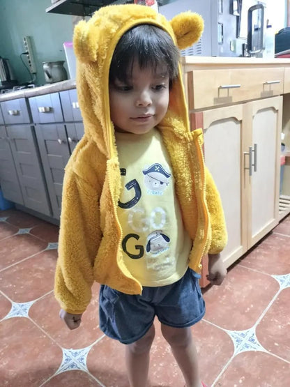 AIWUHE Toddler Boys Girls Hooded Jacket Fleece Hoodie Winter Warm Solid Color Teddy Coat Zip-up
