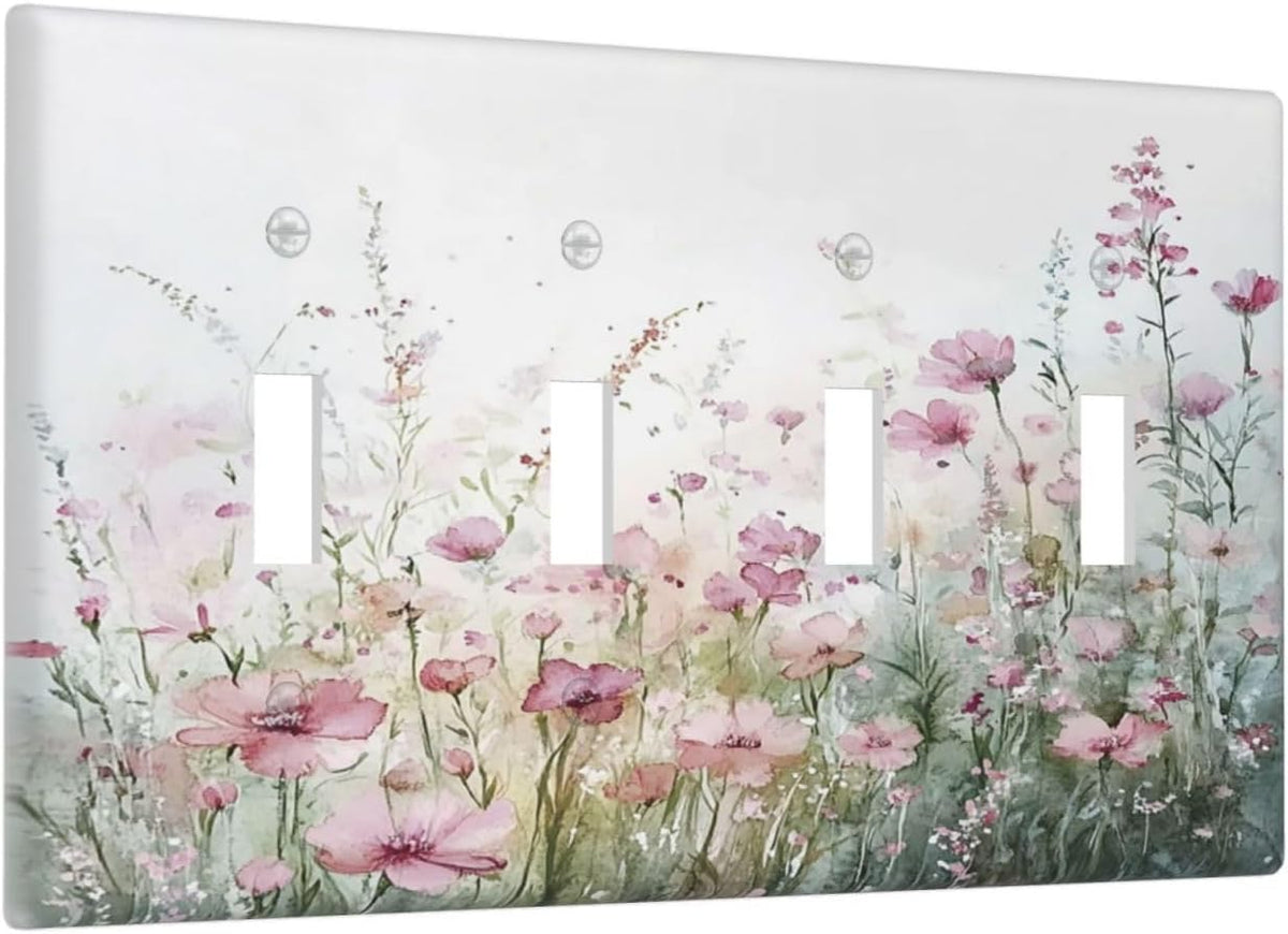 Light Switch Covers Wildflower Botanical Watercolor Floral Quad Toggle Electrical Faceplate 4 Gang