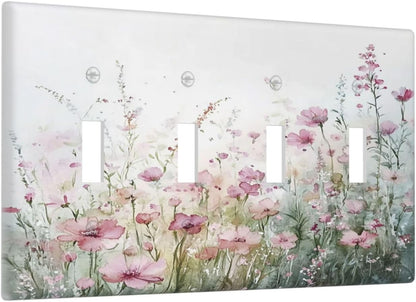 Light Switch Covers Wildflower Botanical Watercolor Floral Quad Toggle Electrical Faceplate 4 Gang