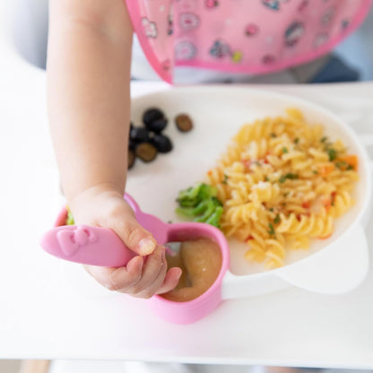 Bumkins Toddler Utensils, Kids Size Fork and Spoon Set, Silicone and Stainless-Steel Training