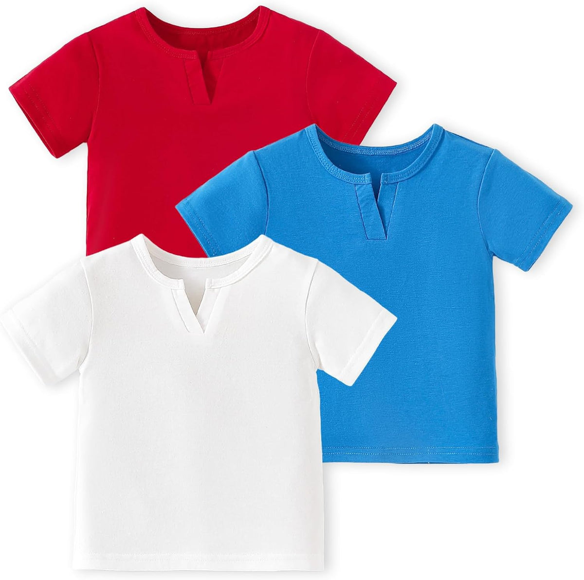 OPAWO Toddler Boy Shirts 3 Pack, V-Neck Short Sleeve Toddler Tshirts, Blank Baby Tee Shirts Summer
