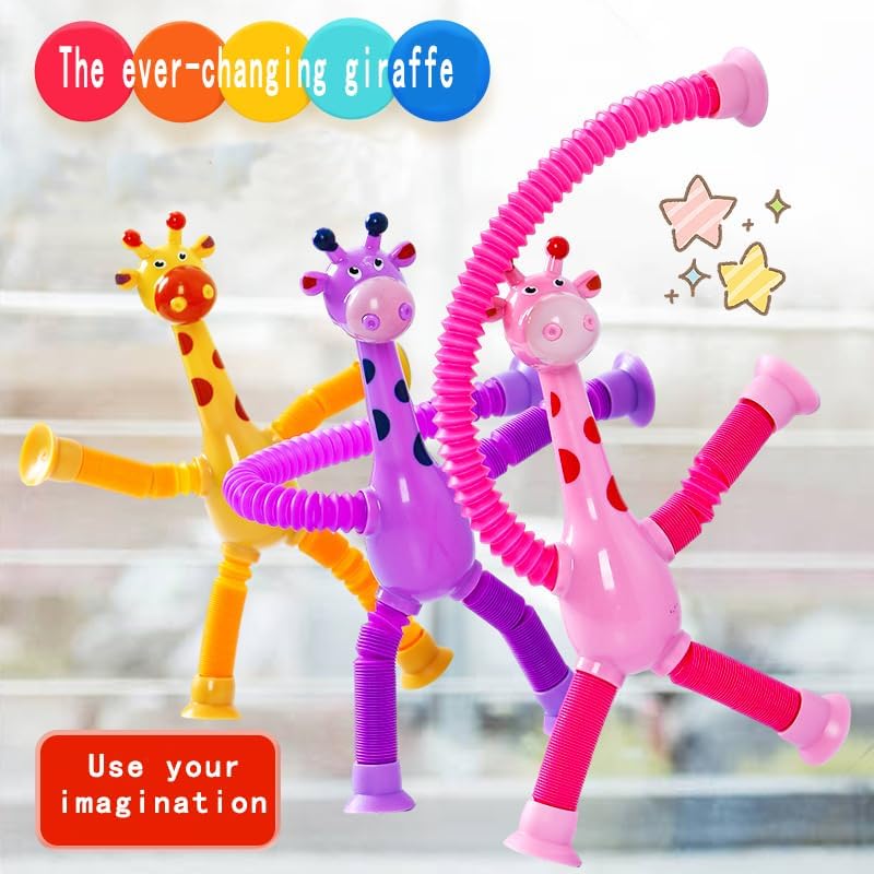 36PCS Telescopic Suction Cup Giraffe Toy,pop Tubes,Toys for Kids,Toddler Travel Toys,Toddler