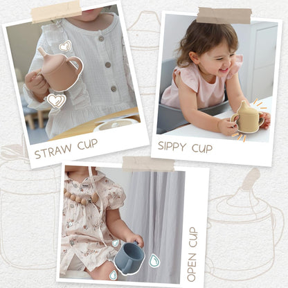Moonkie Silicone Baby Sippy Cups | 3 Stages Training Cup Straw Cup for Infants Toddlers and Kid | 4