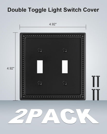 2-Pack Double Toggle Light Switch Cover Plate, Black Pearls Decorative Dual Switch Plate Covers, 2