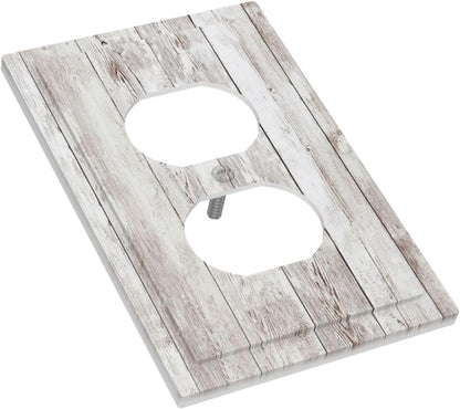 Outlet Covers Rustic Vintage White Wood Grain 1 Gang Duplex Wall Plate Decorative Switch Plates