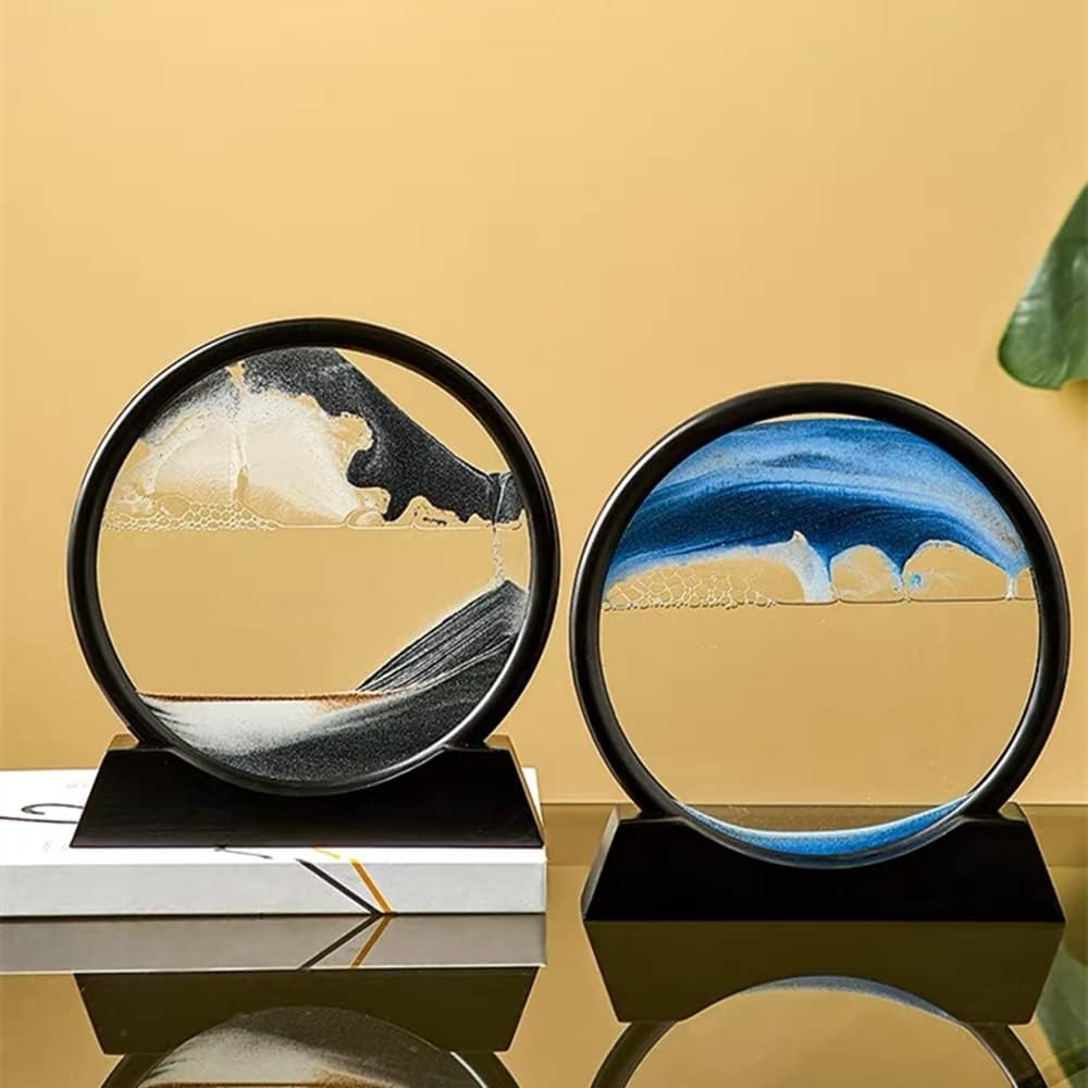 Moving Sand Art Picture in Motion Round Glass 3D Deep Sea Landscape, Dynamic Sand Art Sandscapes