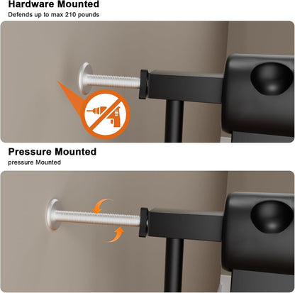 HOOEN Narrow Baby Gate for Stairs - 29 to 34 Inch Wide with Door, Metal Tension Pressure Mounted