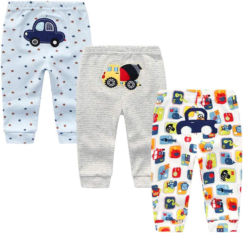 Unisex Newborn Baby Cotton 4-Pack Pants Embroidery Pringting Casual Leggings 0-24 Months for Boys