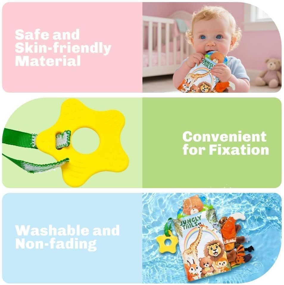 Baby Toys 0-6 Month, Crinkle Books for Babies, Jungle Tails Soft Baby Cloth Books 6 to 12 Months