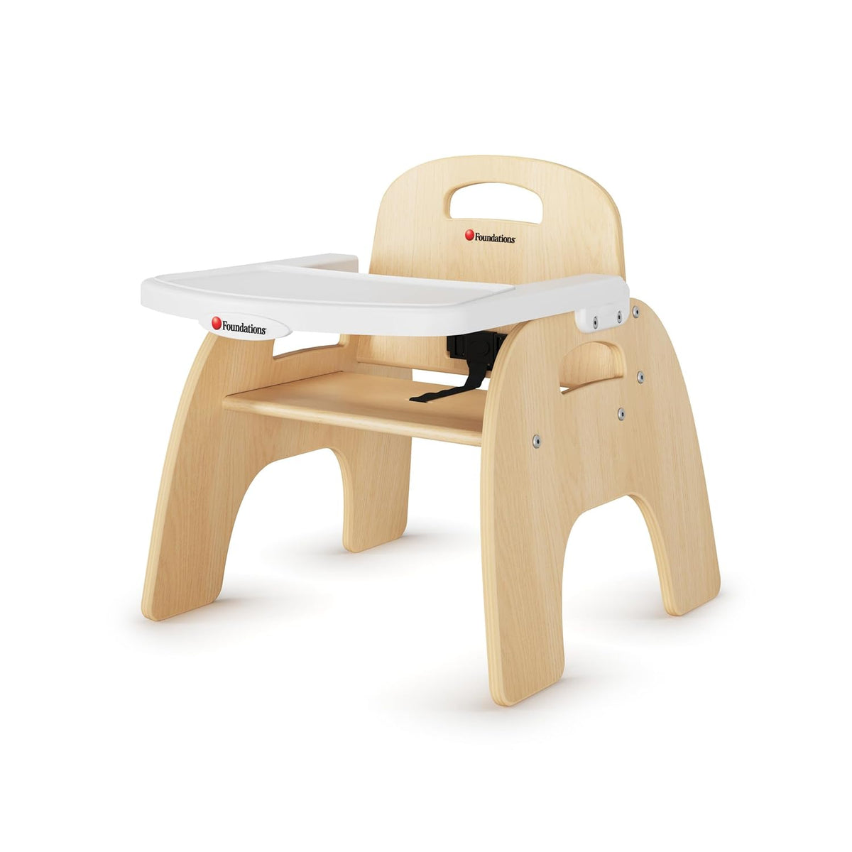 Foundations Easy Serve 9" Wood Feeding Chair for Toddlers, Adjustable Harness, Removable Dishwasher