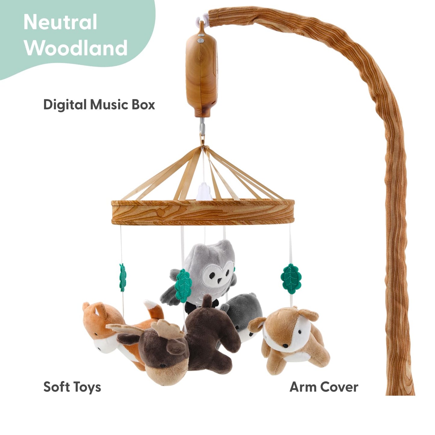 The Peanutshell Crib Mobile for Boys or Girls - Woodgrain Musical Baby Crib Mobile with 12