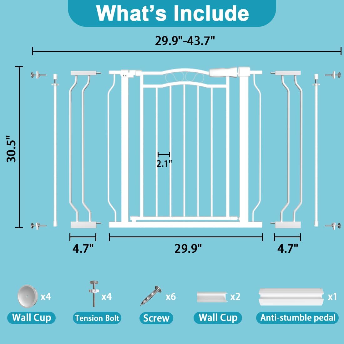 29.9-43.7 in Wide Baby Gate for Stairs Doorways, Auto Close Child Safety Gates Indoor for Dogs