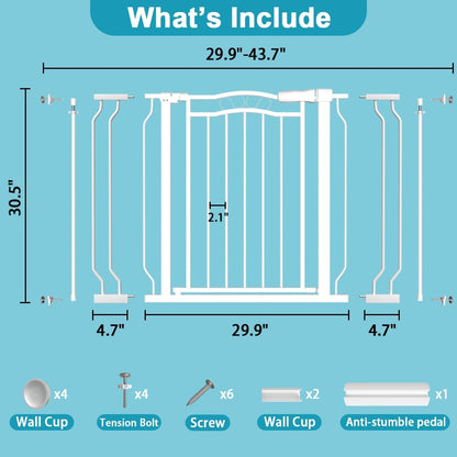 29.9-43.7 in Wide Baby Gate for Stairs Doorways, Auto Close Child Safety Gates Indoor for Dogs
