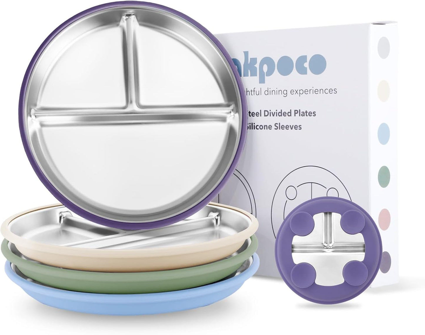 Stainless Steel Suction Plates for Toddlers, 9" Divided Kids Baby Plates with Removable Silicone