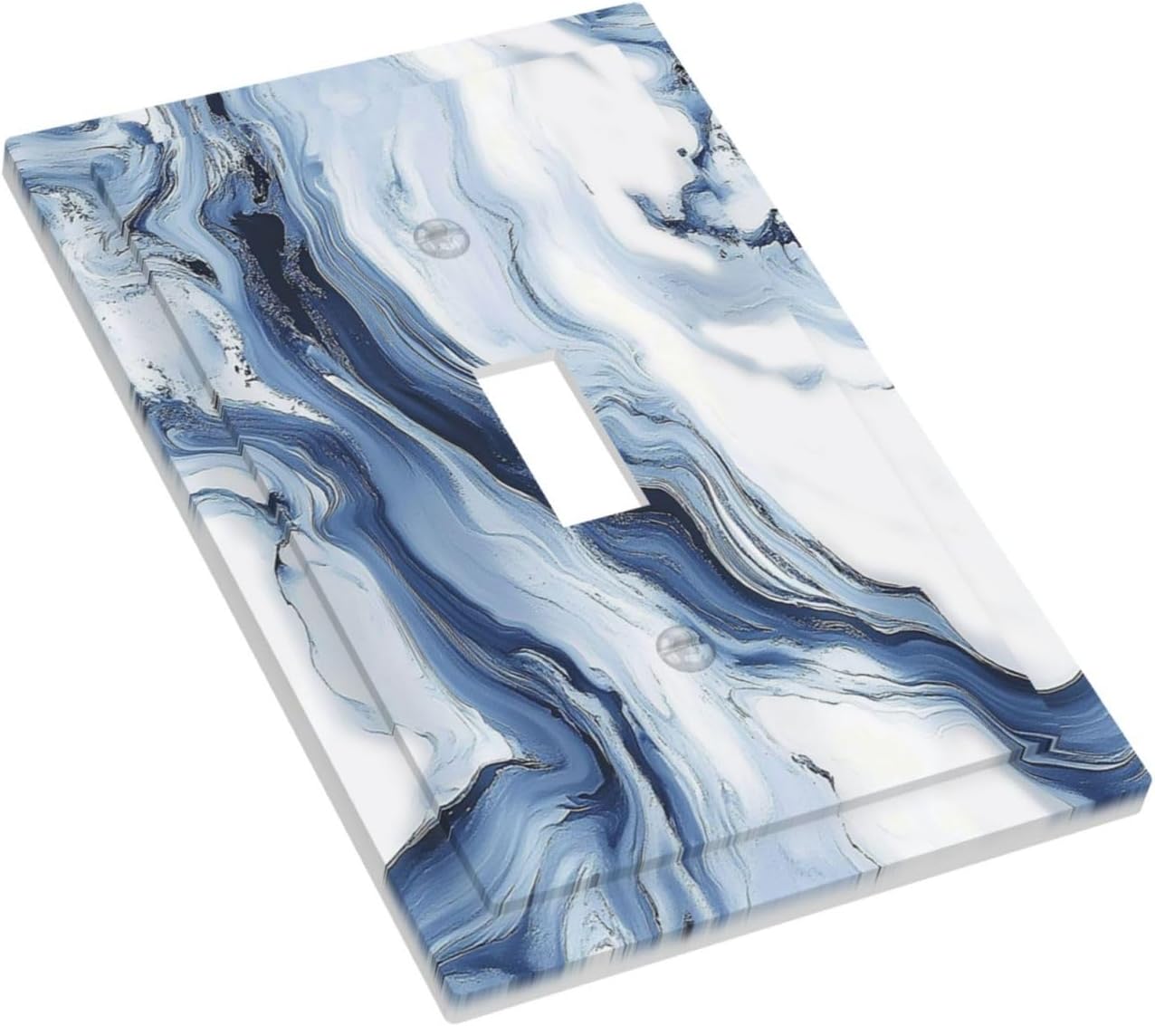 Decorative Light Switch Cover White Marble Navy Blue Line Fluid 1 Gang Single Toggle Device