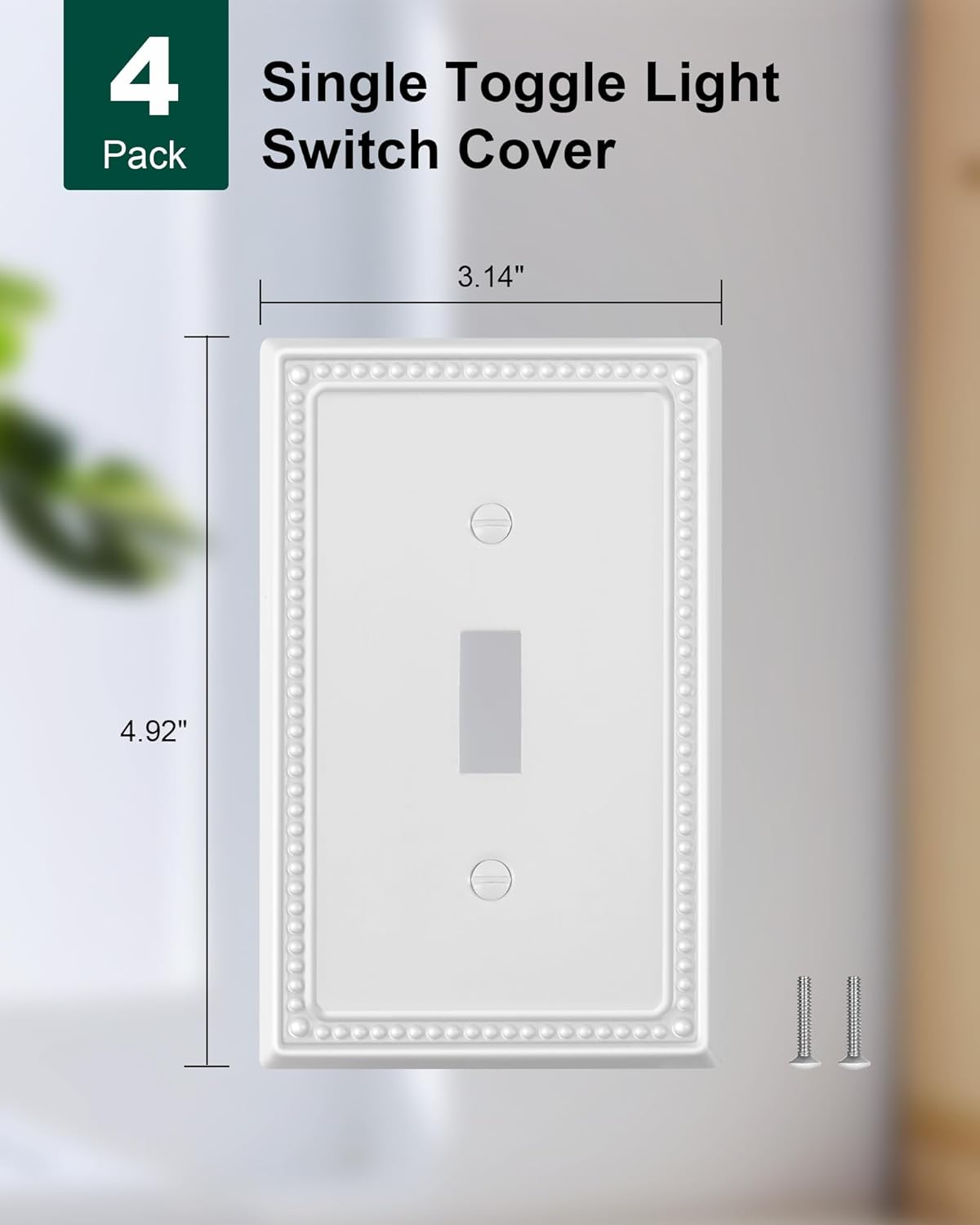4-Pack Single Toggle Light Switch Cover Plate, Pearls Decorative Switch Plate Covers, Pure White 1