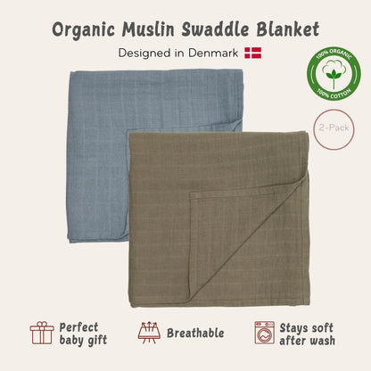 Swaddle - 100% Organic Cotton - Muslin Swaddle Blankets for Newborn, 47" x 47" 2-Pack (Sage