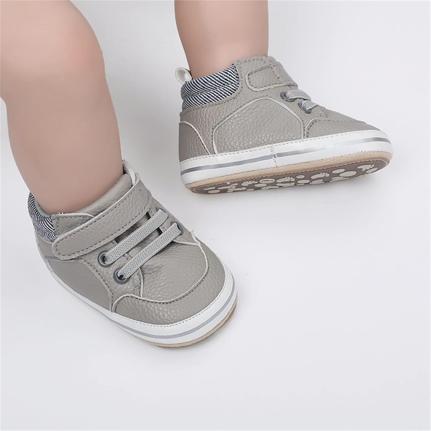 SOFMUO Baby Boys Girls High Top Ankle PU Leather Sneakers Soft Rubber Sole Infant Moccasins Newborn