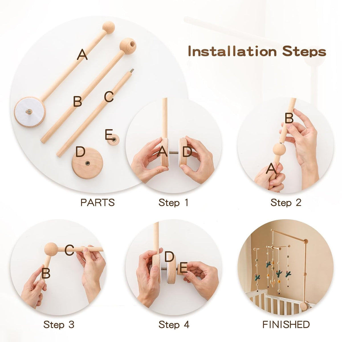 Updated Wooden Mobile Arm for Crib 30 inches- Baby Mobile Hanger for Crib Nursery Mobile Holder