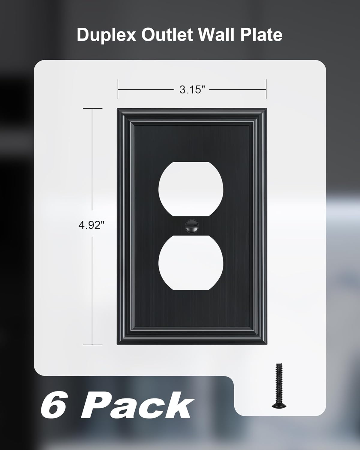 6-Pack Single Duplex Outlet Cover Plate, Decorative Black Switch Plates and Outlet Covers, Metal