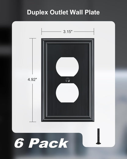 6-Pack Single Duplex Outlet Cover Plate, Decorative Black Switch Plates and Outlet Covers, Metal