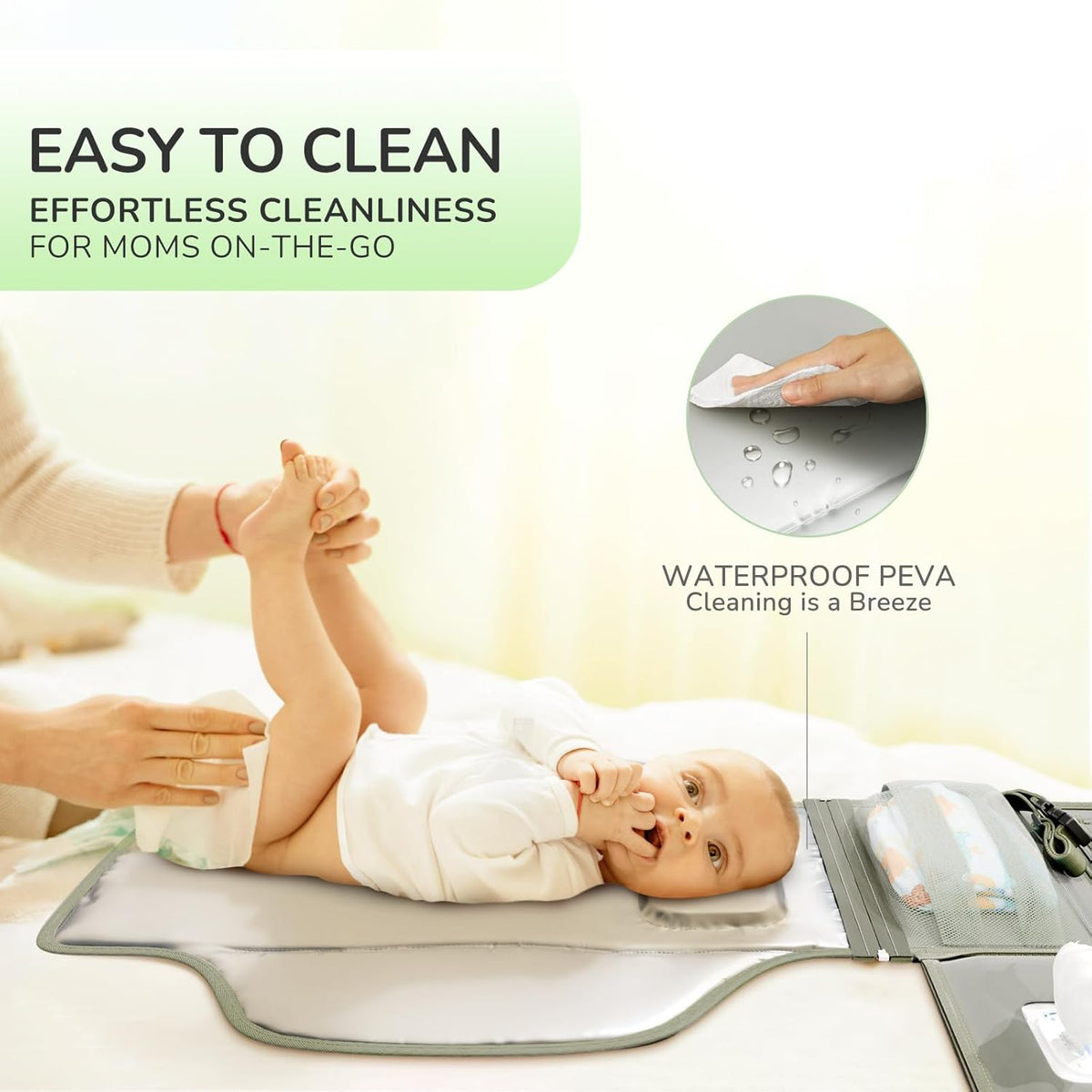Portable Diaper Changing Pad with Shoulder Strap, Detachable Travel Changing Pad with Baby Wipes