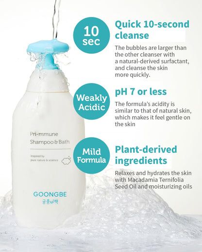 Pri-mmune Shampoo & Bath - Korean Baby Wash - Hypoallergenic Head to Toe Cleanser - Paraben-Free
