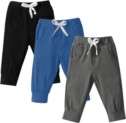 DREAM BUS Pack of 3 Toddler Jogger Pants with Pocket Toddler Boy Sweatpants Baby Boy Pants Infant