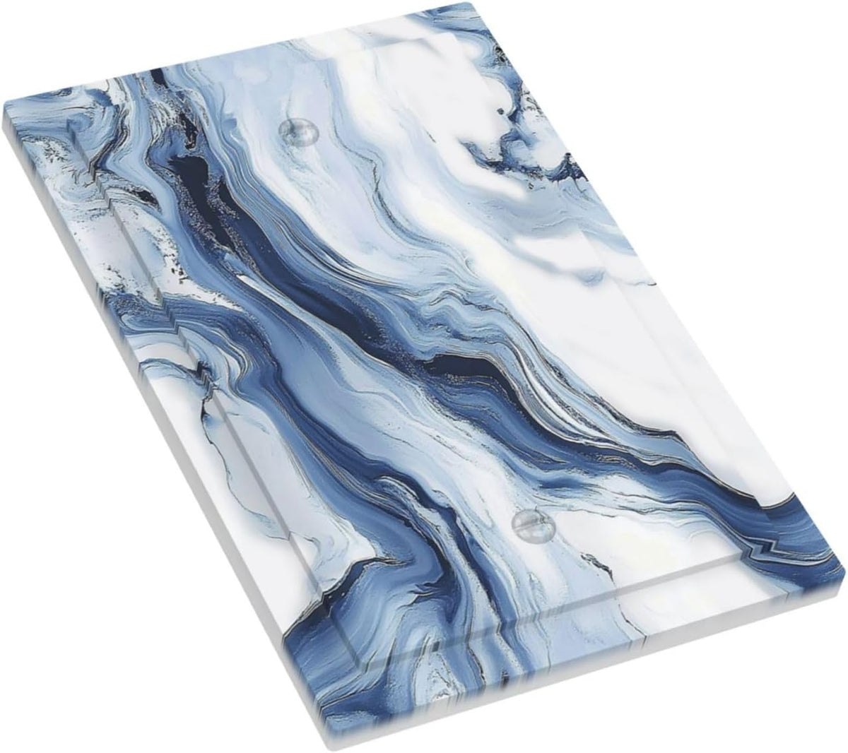 Light Switch Cover Plate White Marble Navy Blue Line Fluid 1 Gang No Device Blank Electrical Wall