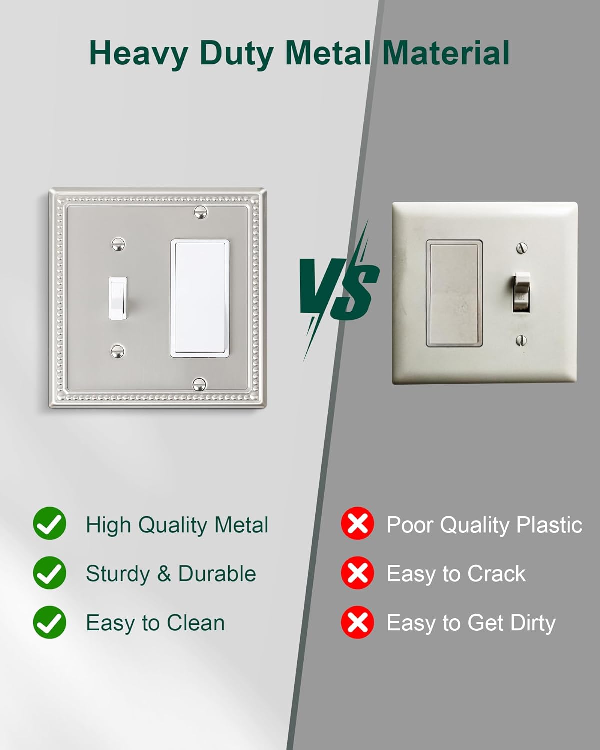 2-Pack Combo Toggle/Decorator Light Switch Cover Plate, Pearls Decorative Metal Wall Switch Plates