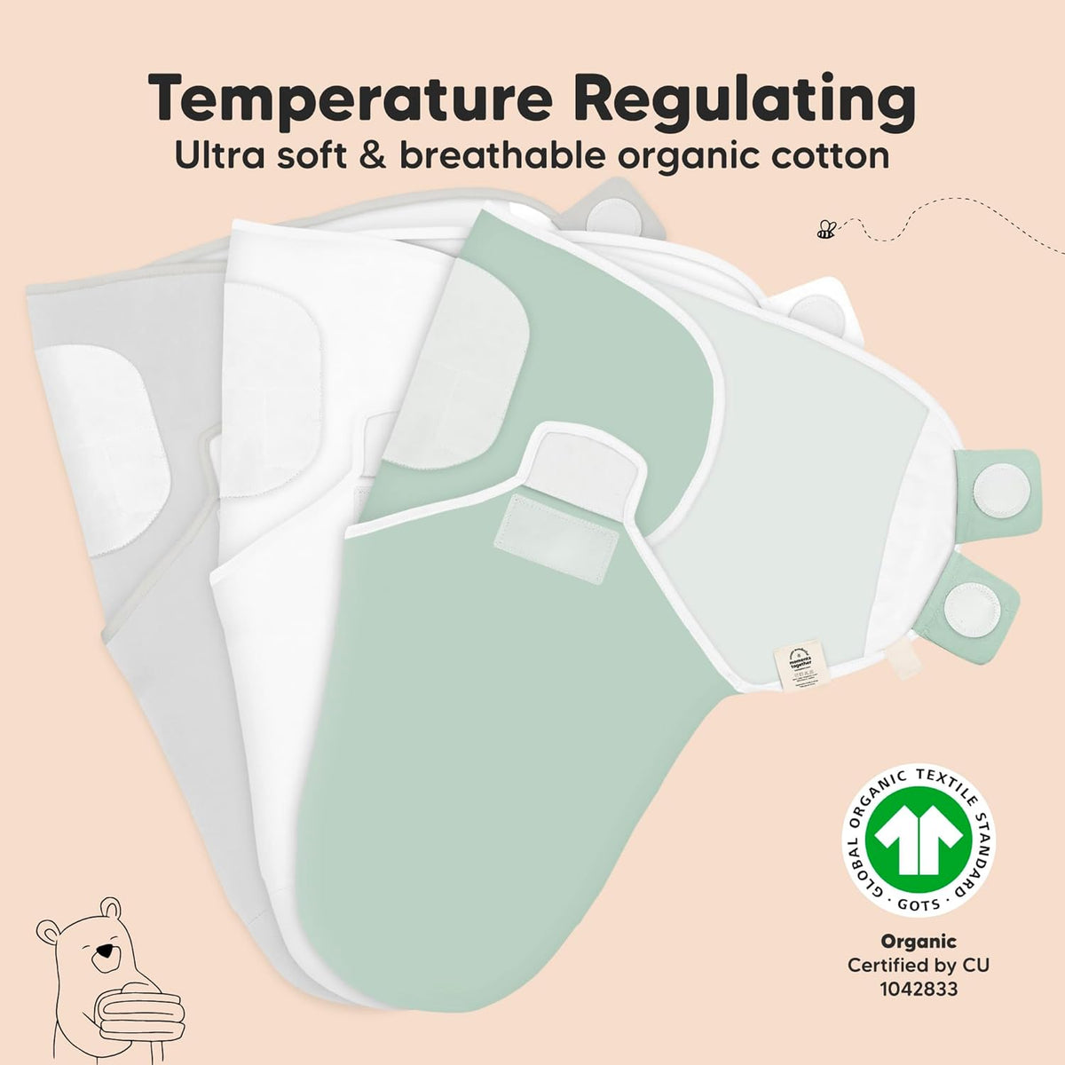 3-Pack Organic Baby Swaddle Sleep Sacks - Swaddles for Newborns, Infant 3-6 Months, Baby Girls