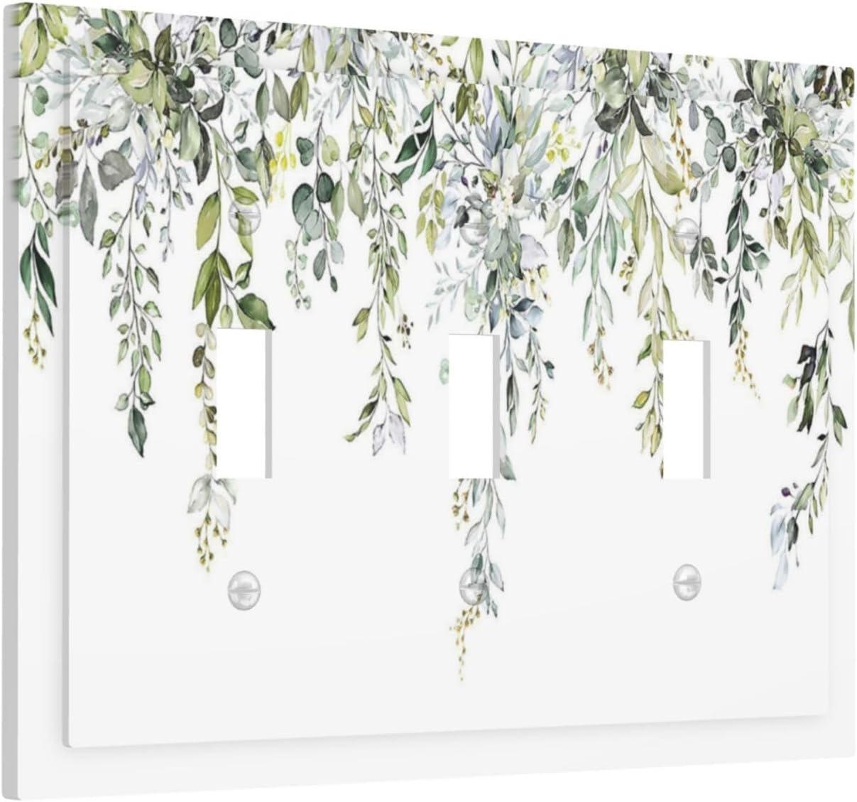 Decorative Switch Plates Boho Farmhouse Flower Leaf Sage Green 3 Gang Wall Plate Triple Toggle