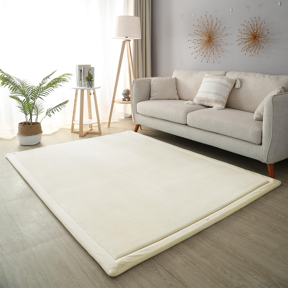Loartee Nursery Rug Coral Velvet Crawling Rugs Mat Area Rugs Play Crawling Mat(6'7"x9'2", Beige)