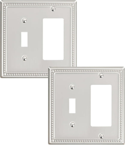 2-Pack Combo Toggle/Decorator Light Switch Cover Plate, Pearls Decorative Metal Wall Switch Plates