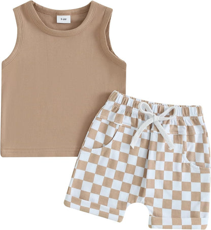 Kupretty Baby Boy Summer Clothes Sleeveless Tank Tops Vest T-Shirt + Casual Shorts Toddler Outfits