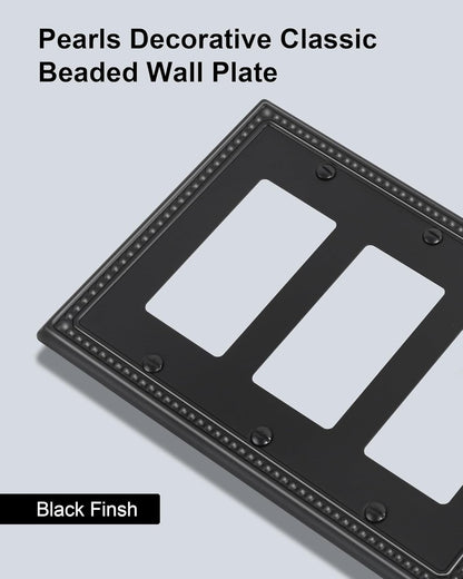 2-Pack Triple Decorator Outlet Cover Plate, Black Pearls Decorative Switch Plates and Outlet