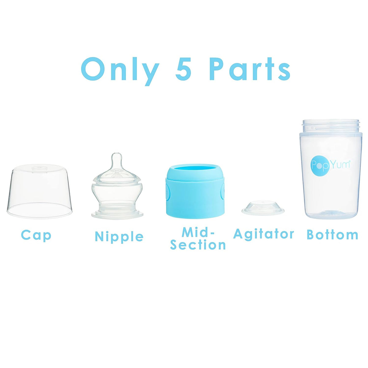 PopYum 9 oz Blue Anti-Colic Formula Making/Mixing/Dispenser Baby Bottles, 3-Pack with #2 Medium
