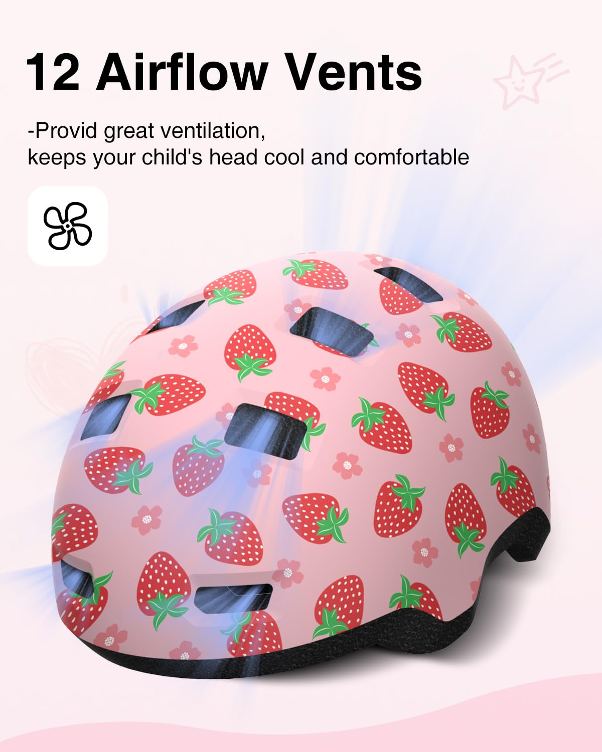 Toddler Bike Helmet Adjustable Dial Fit -12 Vent for 2-6 Year(Strawberry-S)
