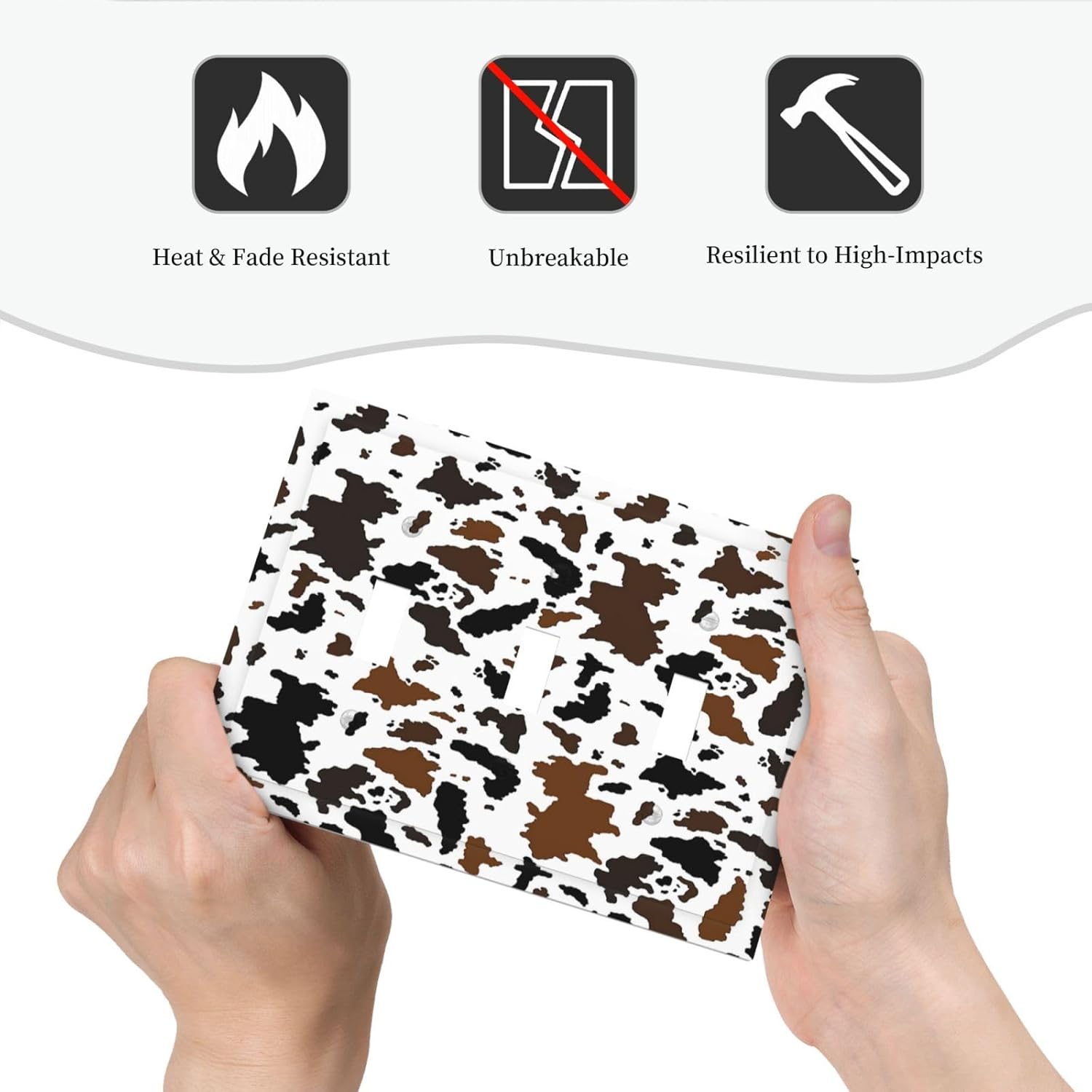 Decorative Switch Plates Rustic Cowhide Highland Cow Milk Cow 3 Gang Wall Plate Triple Toggle Light