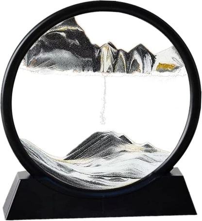 Moving Sand Art Picture in Motion Round Glass 3D Deep Sea Landscape, Dynamic Sand Art Sandscapes