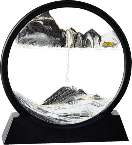 Moving Sand Art Picture in Motion Round Glass 3D Deep Sea Landscape, Dynamic Sand Art Sandscapes