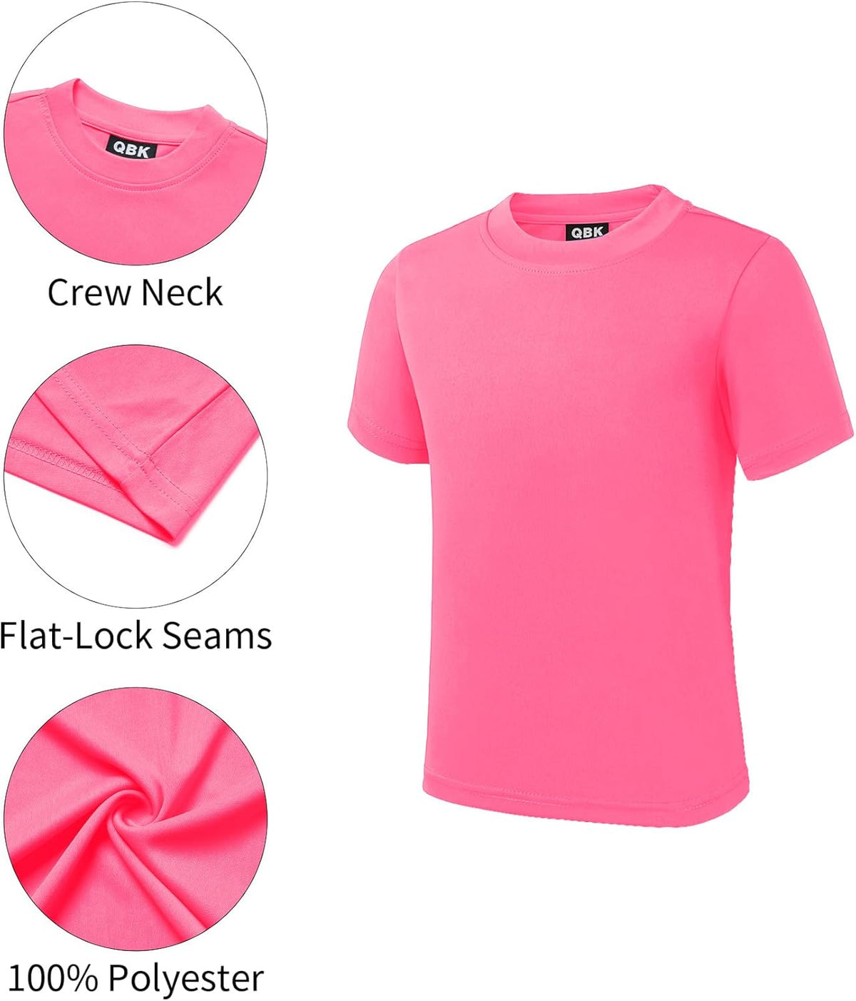 QBK 2T to Youth Neon Shirt Kids UPF 50+ Dry Fit Athletic Short Sleeve Rash Guard T Shirts for Boys