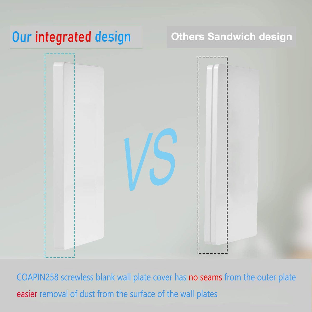 1-Gang Screwless Blank Wall Plate Cover Blank Switch Outlet Electrical Faceplate for Light Switch