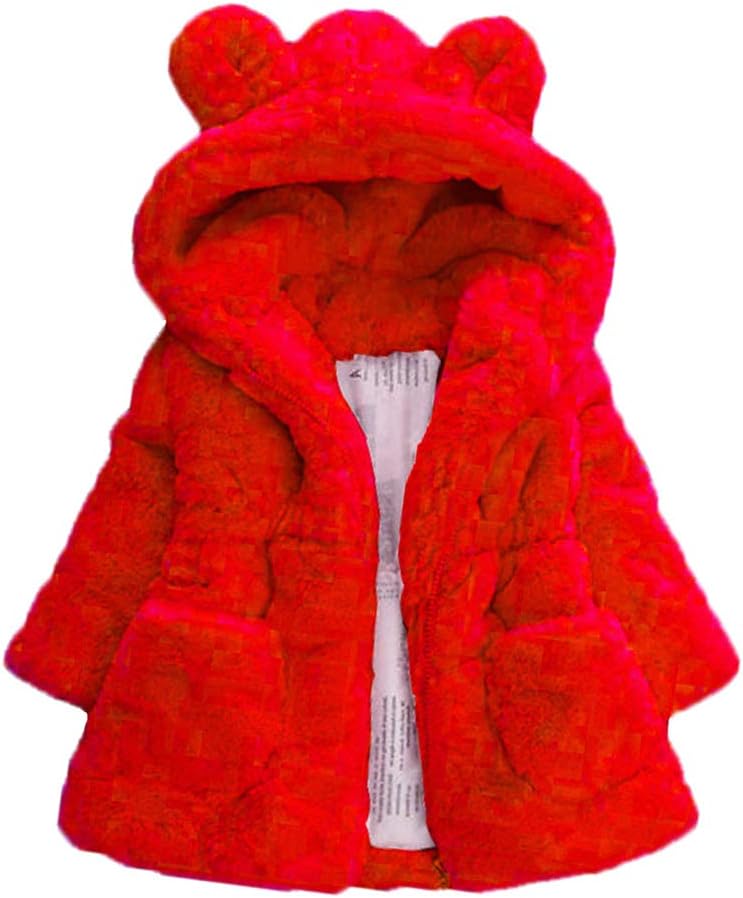 Mallimoda Girls Winter Warm Coats Ear Hooded Faux Fur Fleece Jacket