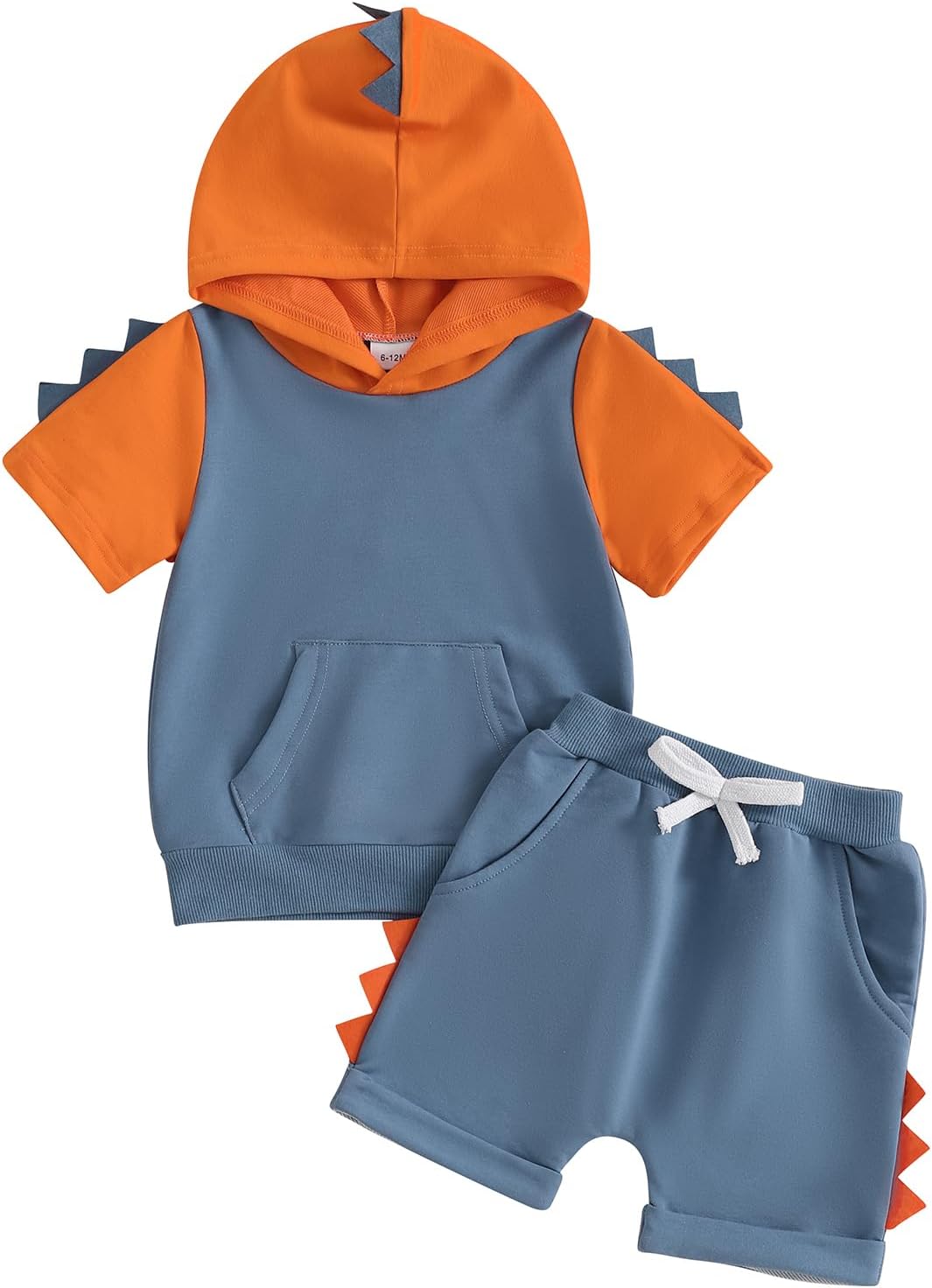 Toddler Baby Boy Summer Hooded Outfit Contrast Color Short Sleeve T Shirt Top Elastic Shorts Summer