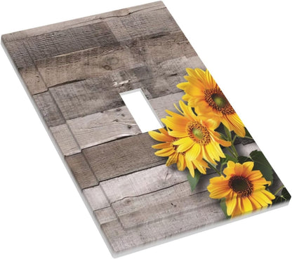 Sunflower Rustic Brown Gray Wood Decorative Light Switch Cover 1 Gang Single Toggle Device