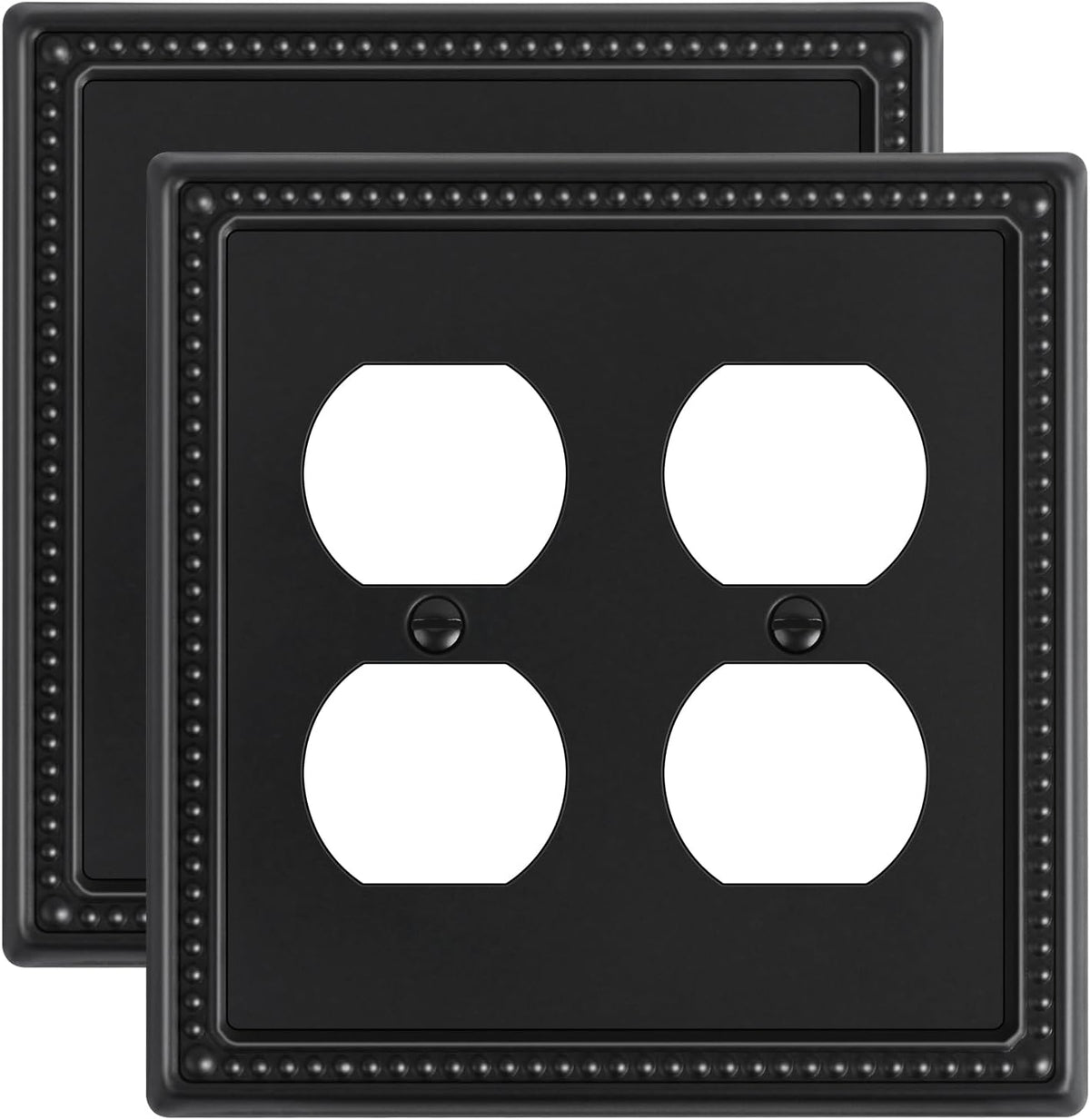 2-Pack Double Duplex Outlet Cover, Metal Switch Plates and Outlet Covers, Black Pearls Decorative