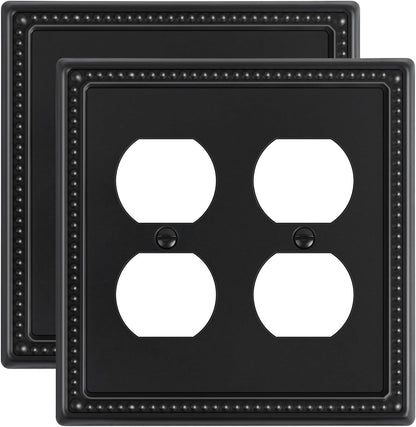 2-Pack Double Duplex Outlet Cover, Metal Switch Plates and Outlet Covers, Black Pearls Decorative